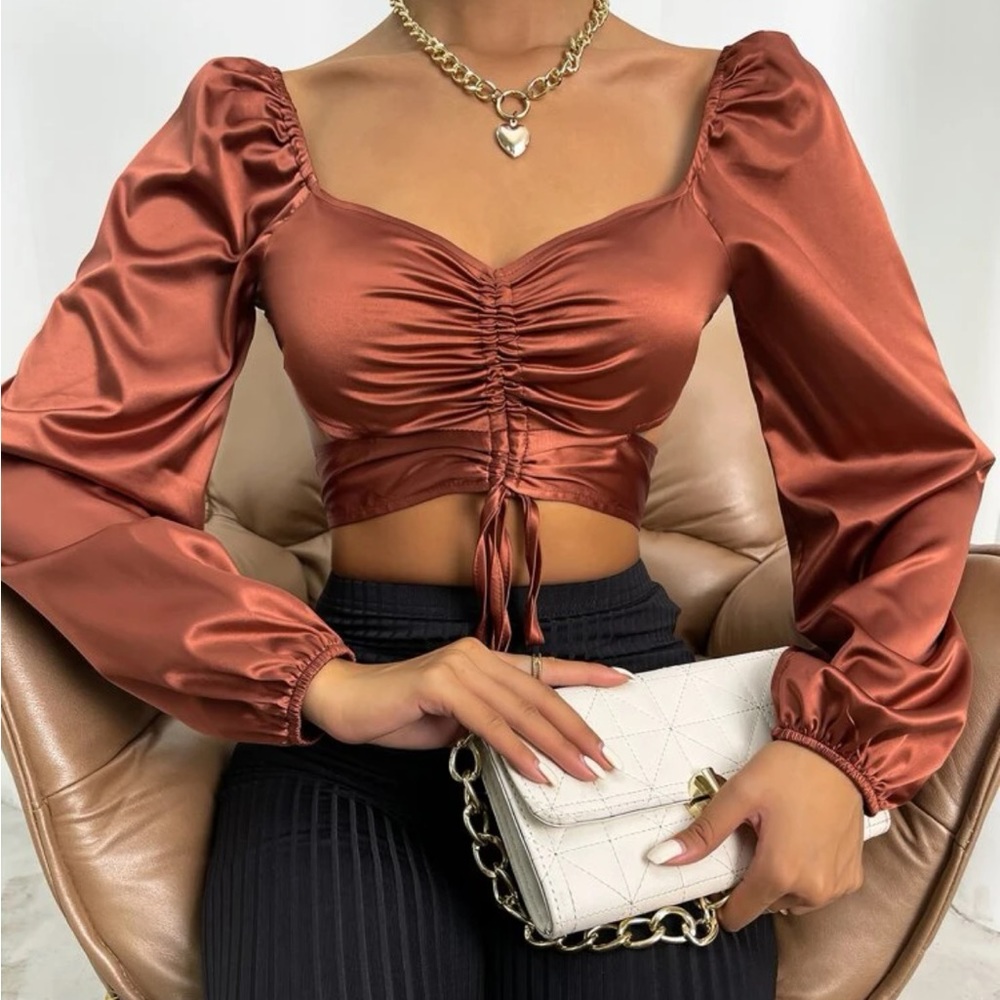 SHEIN Crop Satin Blouse